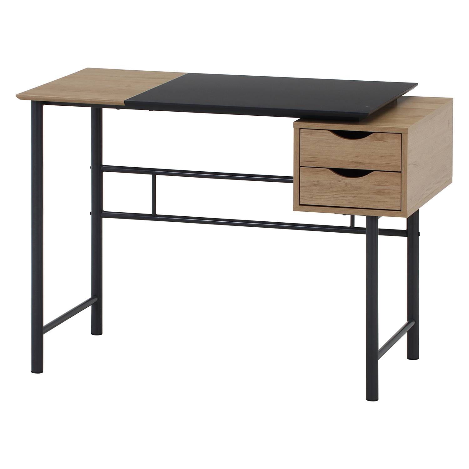 引き出し付きシンプルデスク　ユノ　ＧＹ／ＢＫ